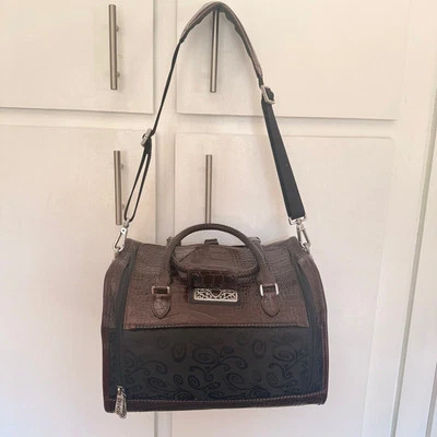 Bolso de Lona de Viaje Brighton Lansky Negro y Marrón Cuero Repujado Fin de Semana Foto 1 de 4