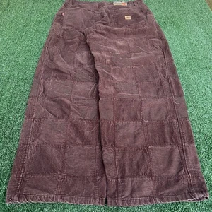 Vintage Y2K Men Pelle Pelle Brown Corduroy Patchwork Baggy Wide-Leg Pants 36x33" - Picture 1 of 15