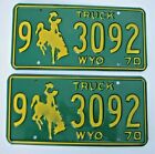WYOMING 1970 TRUCK  PAIR LICENSE PLATE PLATES " 9  3092 " BUCKING BRONCO  WY