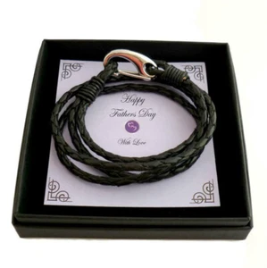Fathers Day Gift, Leather Bracelet for a Man, Gift for Dad, Daddy, Black, Brown - Picture 1 of 5