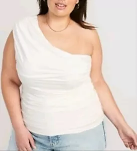 Old Navy Off White Cropped Draped One-Shoulder Ruched Tank Top Plus Size 2X NWT - Picture 1 of 3