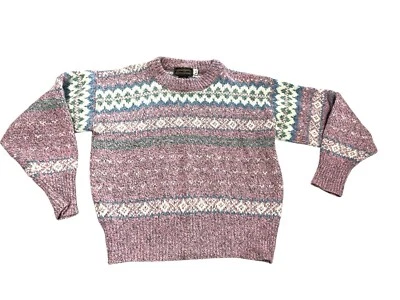 Suéter Vintage Eddie Bauer Fair Isle Talla Pequeña Rosa Gris Mezcla Lana Pullover Foto 1 de 4