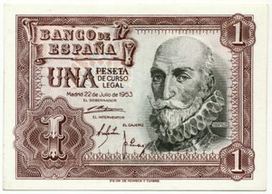 SPAIN, ESPAÑA - 1 Peseta 22. 7. 1953. (without series letter!) P144, UNC. (S041) - Picture 1 of 2