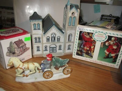(4) pcs HOLIDAY COLLECTION-BUILDINGS, COCA COLA PLAYING CARDS, HORSE DRAWN SLED - Image 1 of 4