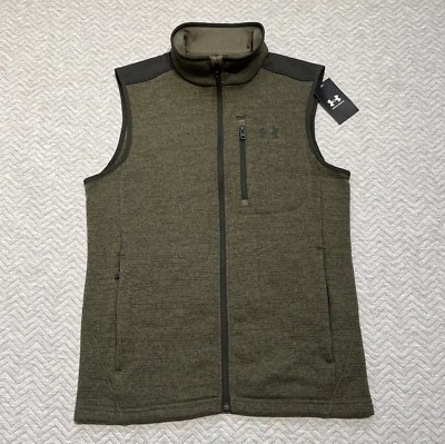 Under Armour Vest Mens Small Green Black Fleece Coat Jacket Hike Camp Full Zip - Image 1 of 4