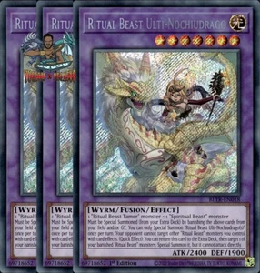 Yugioh! 3x Ritual Beast Ulti-Nochiudrago BLTR-EN018 Secreto Raro 1ª Edición Casi Nuevo - Imagen 1 de 1
