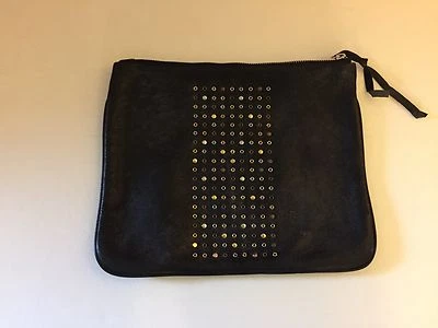 ¡NUEVO! Bolso de Cosméticos Cynthia Vincent Cuero Negro Desgastado con Cremallera Foto 1 de 4