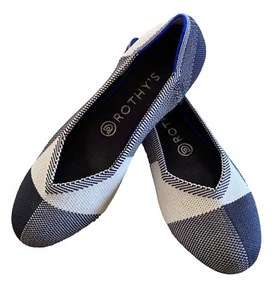 Puntera plana de ballet lavable ROTHY'S 7,5 The Flat Plaid negra blanca/crema para mujer - Imagen 1 de 7