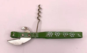 Abridor de latas de metal vintage tornillo de corcho flor verde mediados de siglo - Imagen 1 de 7