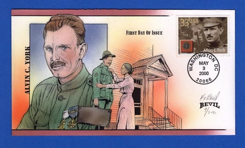 Scott 3395 Distinguished Soldiers Alvin York Hand Painted Bevil FDC 9/200 Cover