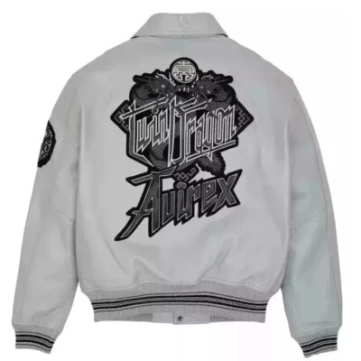 Chaqueta de cuero de vaca para hombre Avirex gris edición limitada Twin Dragon Bomber nueva con etiquetas Foto 1 de 4