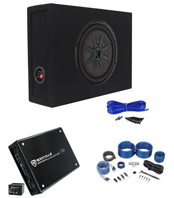 Kicker 48CWRT122 COMPRT12 2000W 12" Slim Subwoofer+Sub Box+Amplifier+Amp Kit