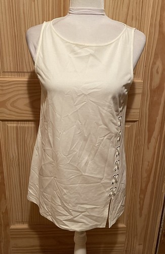 OFF WHITE Top Ralph Lauren bianco sporco con lacci laterali senza maniche taglia small ~ us intime ottimeioni