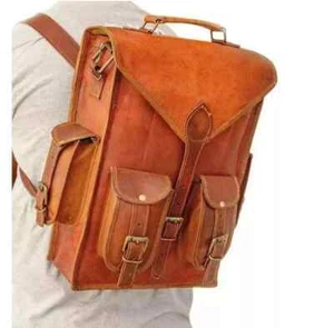 Mochila de Cuero Bolso para Laptop Vintage Cartera Mochila Mensajero Genuino Para Hombre - Imagen 1 de 4