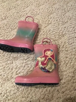 Pink Girl’s Mermaid Glitter Rain Boots Size 8 - Image 1 of 3