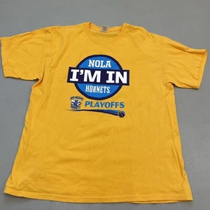 Vintage New Orleans Hornets Shirt Mens XL Yellow Blue Playoffs Exclusive - Picture 1 of 9