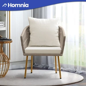 Beige Wicker Armchair Modern Living Room Outdoor Bistro Chair for Patio Poolside - Picture 1 of 11