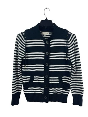 Jones New York 运动黑白针织开衫前口袋毛衣 S — 第 1/4 张图片