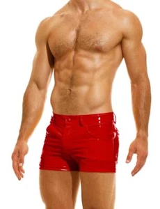 MODUS VIVENDI Glossy Shiny Vinyl 5P Shorts Viral Press-Stud & Zip 08062 in Red - Picture 1 of 4