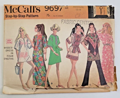 VTG 60s McCalls Sew Pattern 9697 Misses Caftan Dashiki Dress 4 Lengths M, 12-14 - Image 1 of 4