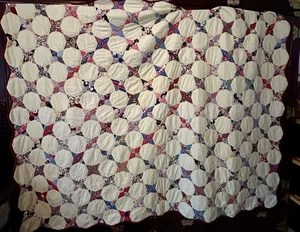 VTG antique Hand Sewn hand stitched Hummingbird Snowball Quilt Feed Sack Fabric - Picture 1 of 24