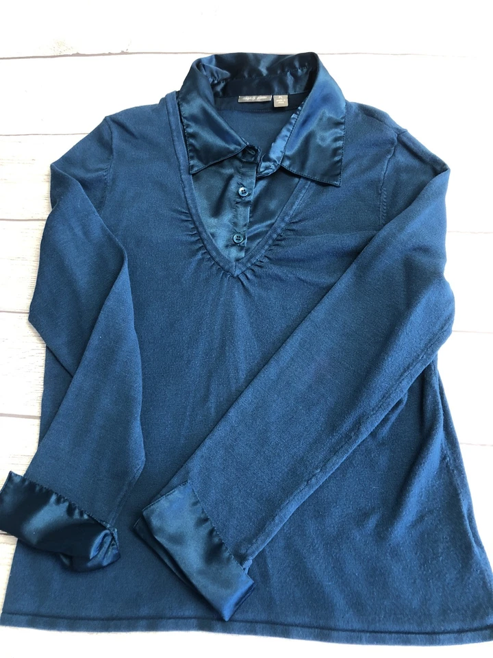 Apt.9 毛衣女式大号缎面领袖口套衫小号长袖上衣 — 第 1/4 张图片