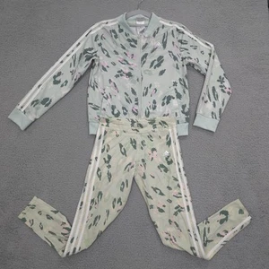 Adidas Printed Tricot Varsity Track Suit Jacket Pants Girls Size 14 Floral Gree - Picture 1 of 22