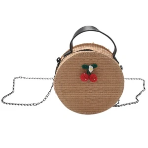 Handgefertigte runde Handtasche Rattan geflochten Vintage Retro Stroh gestrickt Messenger5988 - Bild 1 von 9