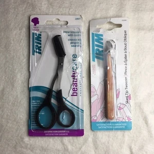 New Bundle Of 2 Brow Scissors with Comb & Rose Quartz Slant Tip Tweezers - Picture 1 of 8