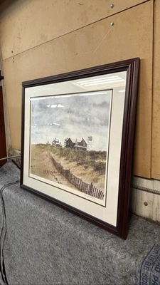 Vintage “Eric Mohn" watercolor Signed Framed Print Beach Houses - Image 1 of 4