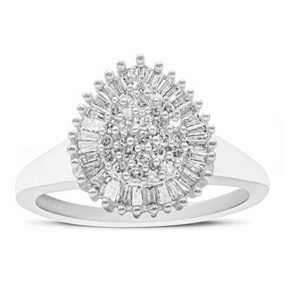 10K White Gold 1/2 Cttw Round & Baguette Cut Diamond Pear Shaped Domed Pavé Ring - Image 1 of 4