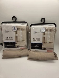New Mainstays Curtains 59" x 63" Inch Rod Pocket Sheer 2 Single Panels Taupe  - Picture 1 of 4