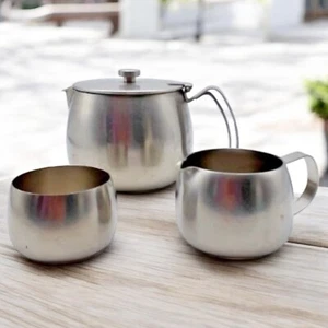 Prestige Teapot W/ Open Creamer And Sugar Stainless Steel 1 liter England MCM - Picture 1 of 12