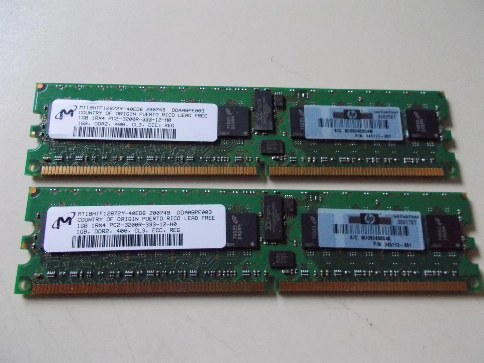MT 2 x 1 GB Memory Module, CL3, DDR2-400, PC2-3200R, HP Pn 345113-851, #Su _117 - Image 1 of 3