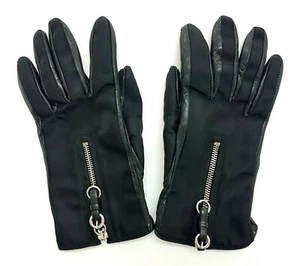 Guantes con cremallera negros Prada talla 7 1/2 para mujer hechos en Italia - Imagen 1 de 8