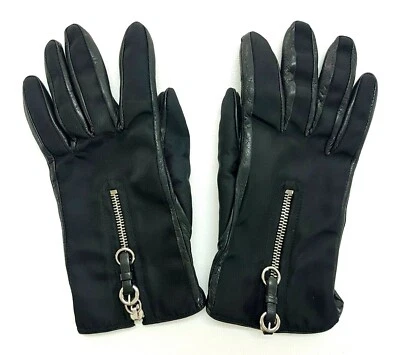 Prada Black Zipper Gloves Size 7 1/2 Womens Made in Italy - Image 1 of 4