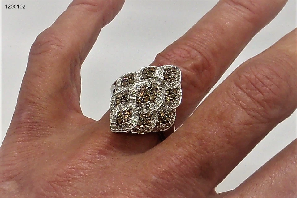 Anillo llamativo champán y diamantes blancos, 14 K Foto 1 de 4