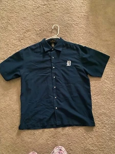 Vintage Detroit Tigers Baseball Antigua Button Down Rayon Blend Dress Shirt L - Picture 1 of 6