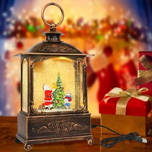 10.8'' Christmas Snow Globe Lantern USB Power Snowing Water Glitters Lighted Sin - Picture 1 of 6