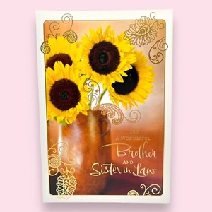 Thanksgiving BROTHER & WIFE Greeting Card Hallmark Sunflowers Foil Accents - Picture 1 of 4