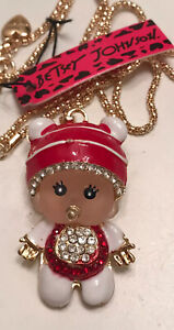Betsey Johnson Red Enamel Baby Monchhichi Doll Pendant Necklace NWT