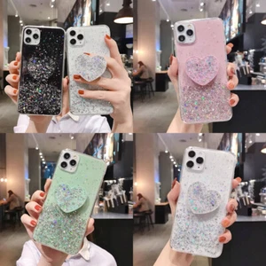 Bling Sequins w/ Heart Stand Case For Samsung Galaxy S21 S20 S10 Note20 10 8 9 - Picture 1 of 13
