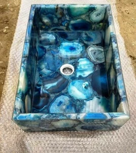 17" x 12" Blue Agate Washbasin/Sink Handmade Work Home Decor - Picture 1 of 3