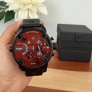 NWT Diesel Men's Little Daddy Multifunction Black Leather Watch - Picture 1 of 7