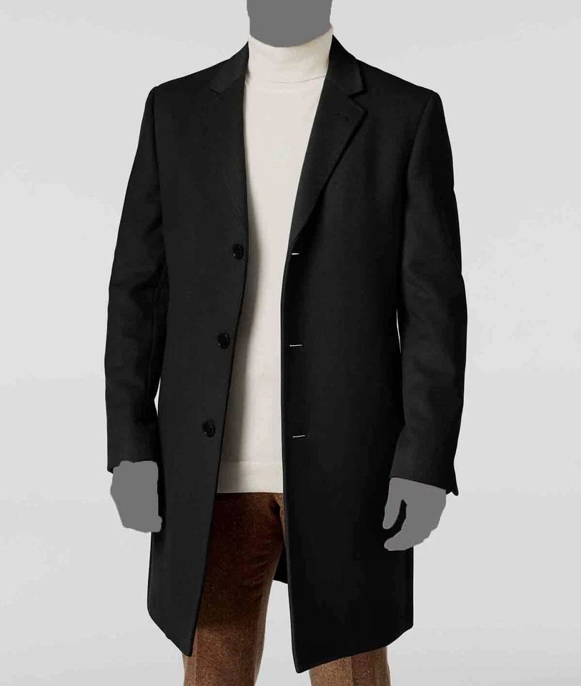 Ralph Lauren Mens Black Wool Cashmere Overcoat Peacoat Coat Jacket Size 36r