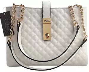 GUESS ORLINDA SATCHEL SHOULDER BAG HANDBAG White Gold Logo • AUTHENTIC New BNWT - Picture 1 of 18