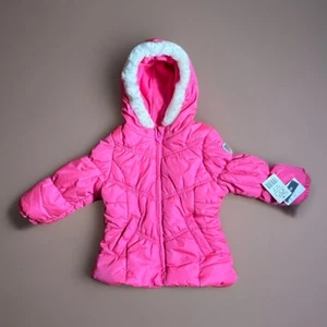 Oshkosh NWT 24 Months Pink Winter Jacket Faux Fur Polyester Zipper Hood Pockets - Picture 1 of 9