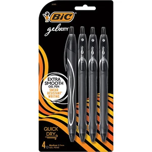 BIC Gelocity 0.7 35585 Retractable Black Quick Dry Gel Ink Pen, Pack of 4 - Picture 1 of 5
