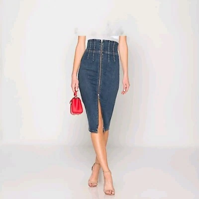 Falda Denim Lápiz Cremallera Current/Elliott Cintura Alta en Kebly D The Tribly Talla 23 Foto 1 de 4