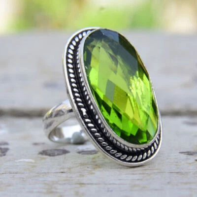 Beauty Peridoto Gemma 925 Argento Sterling Artigianale Anello Tutti Misura H-3 - Immagine 1 di 4